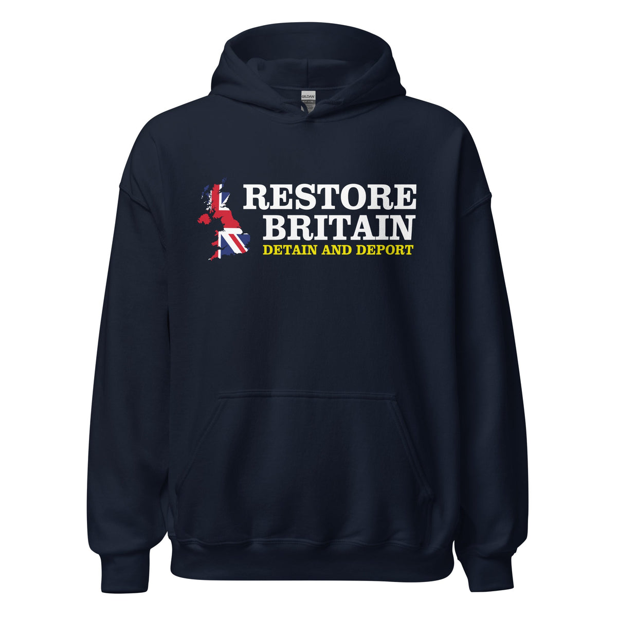 Restore Britain Unisex Hoodie - UK British Hoody Navy Pullover Detain Deport