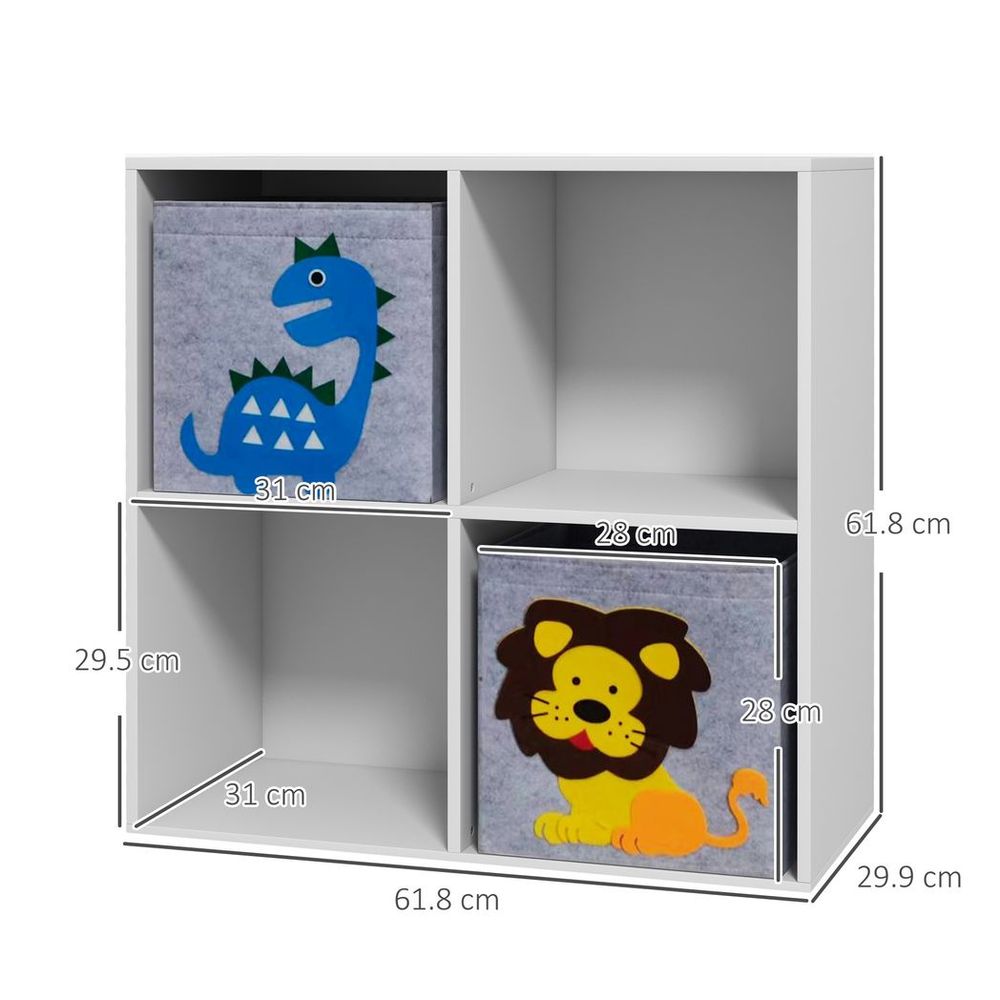 ZONEKIZ Kids Toy Organiser – 4 Cube Storage Unit with 2 Fabric Drawers | White & Grey