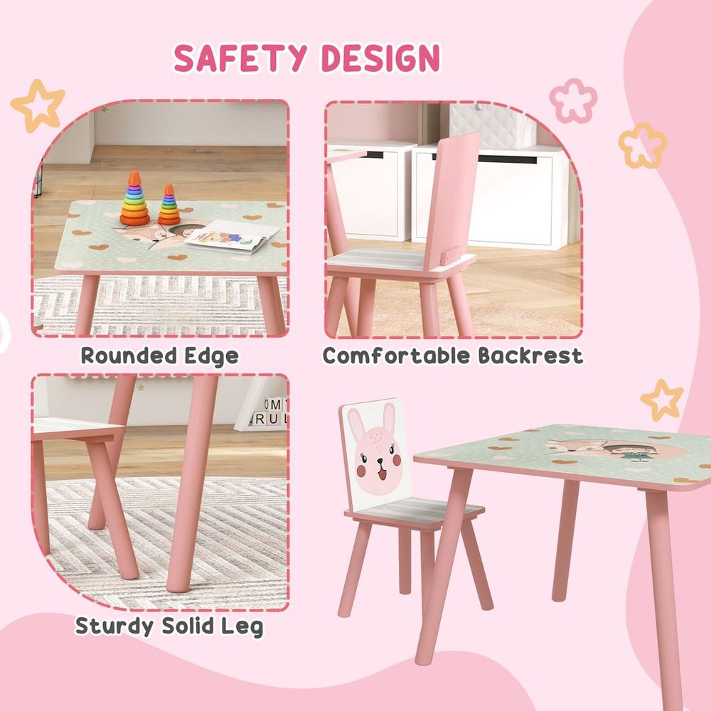 ZONEKIZ Kids Table & 2 Chairs Set | Children's Activity Desk | Pink | Ages 3–8