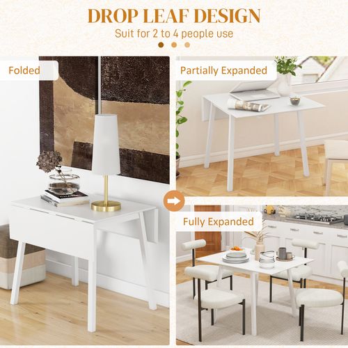 Drop Leaf Extendable Dining Table 2-4 Seater | Pine Wood | White | 60–110cm