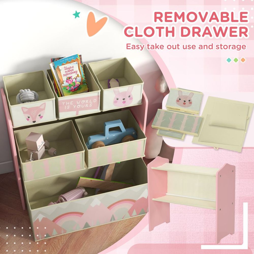 ZONEKIZ Kids Storage Unit with 6 Boxes – Children's Toy Storage Organiser, Pink