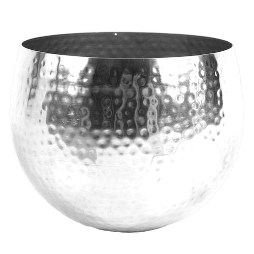 Large Metal Planter 22 x 18cm Hammered Silver Colour Straight Edge