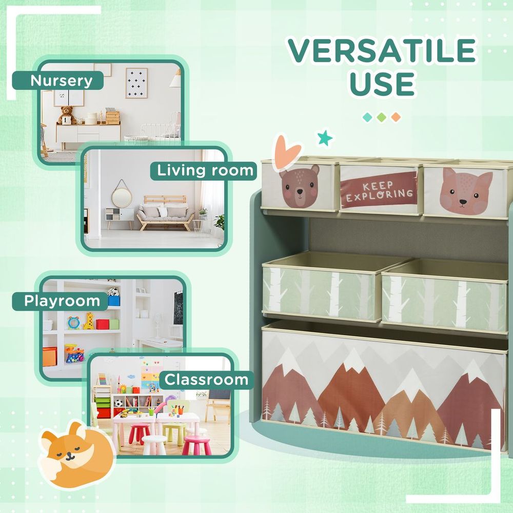 Kids Storage Unit with 6 Boxes | Children's Toy Storage Organiser | Green