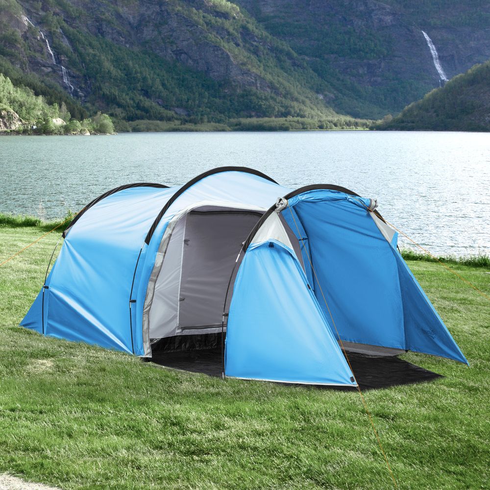 Outsunny 3-Man Camping Tent | 2 Rooms, Porch, Rainfly & Vents | Weather-Resistant