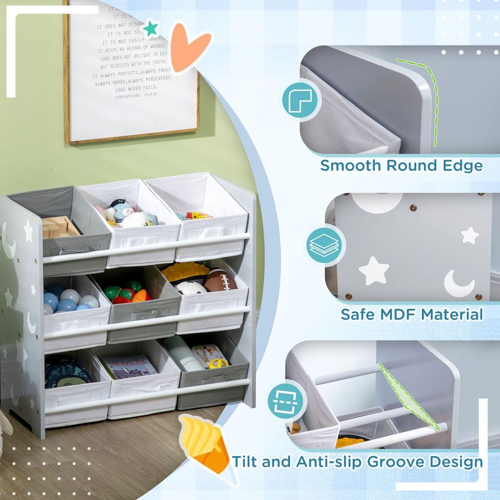ZONEKIZ 9-Basket Kids Storage Unit for Nursery & Playroom – Grey