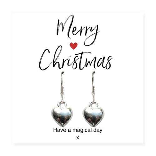 Small Merry Christmas Gift Hamper - Silver Heart Drop Earrings, Chocolates & Candle