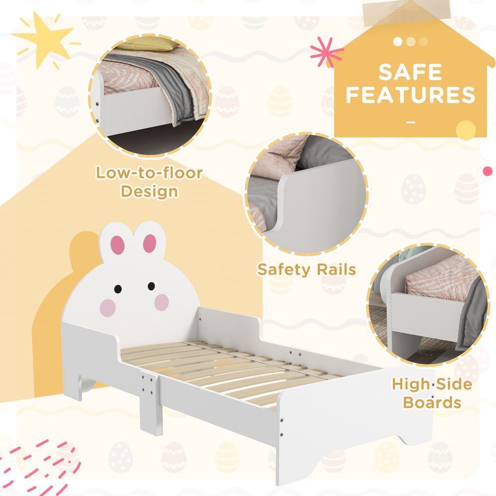 ZONEKIZ Toddler Bed with Rabbit Design | Kids Bed Frame | White | Ages 3–6