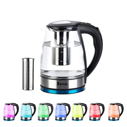 ZOKOP HD-1861-A 1.8L Electric Glass Kettle with LED Lights | 2000W | UK Plug