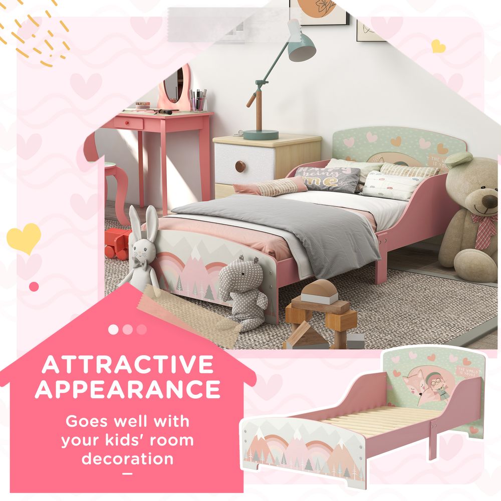 ZONEKIZ Toddler Bed Frame | Kids Bed for Ages 3–6 | Pink | 140 x 70cm Mattress Compatible