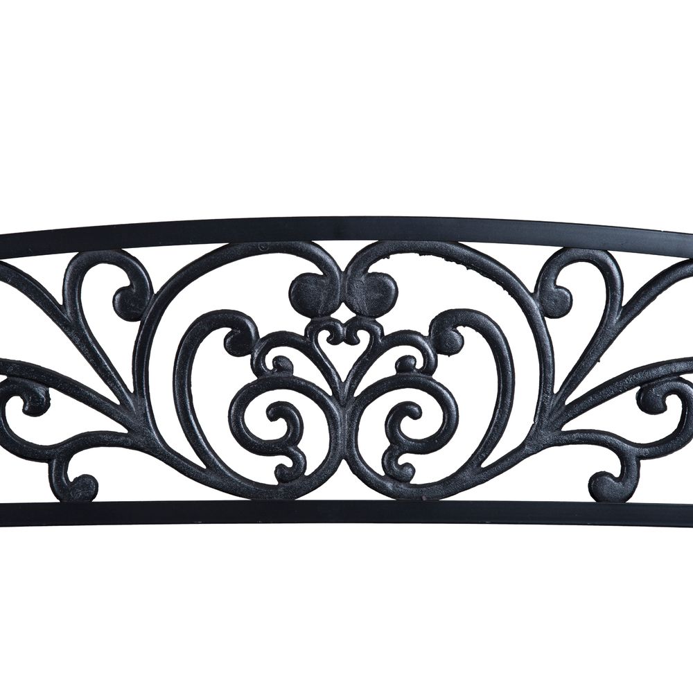 2-Seater Steel Garden Bench | Powder-Coated Black | Floral Backrest