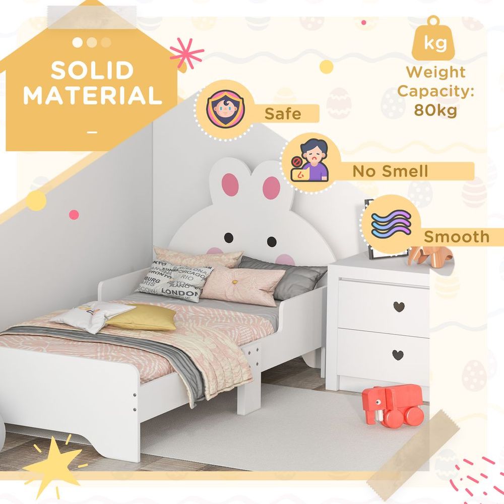 ZONEKIZ Toddler Bed with Rabbit Design | Kids Bed Frame | White | Ages 3–6