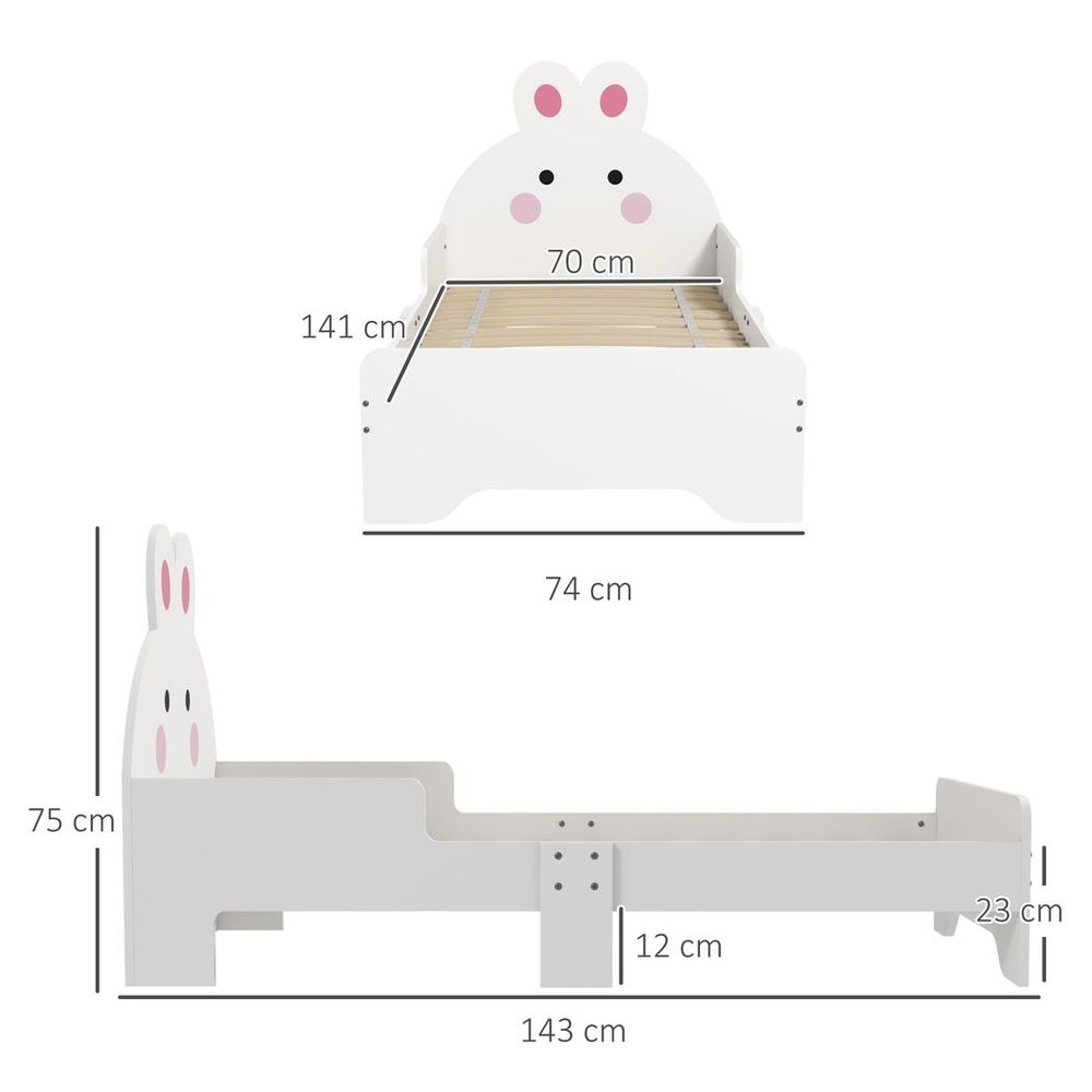 ZONEKIZ Toddler Bed with Rabbit Design | Kids Bed Frame | White | Ages 3–6