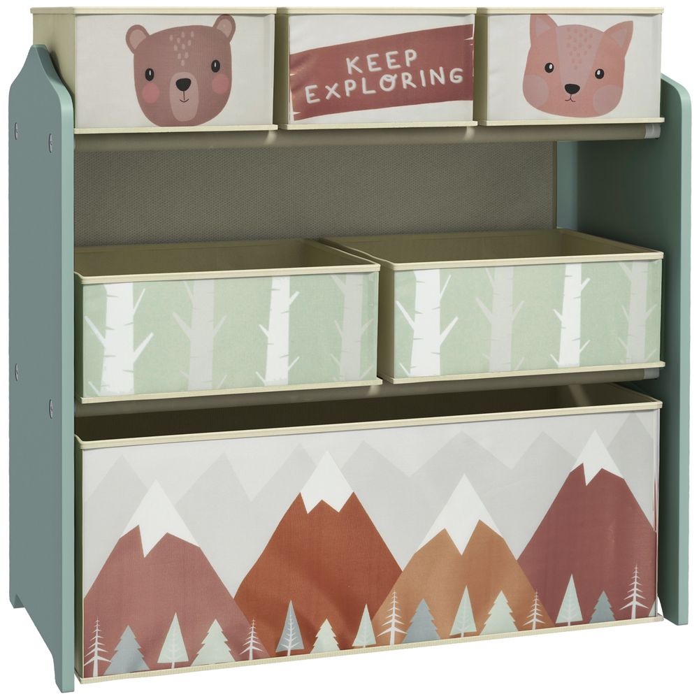 Kids Storage Unit with 6 Boxes | Children's Toy Storage Organiser | Green