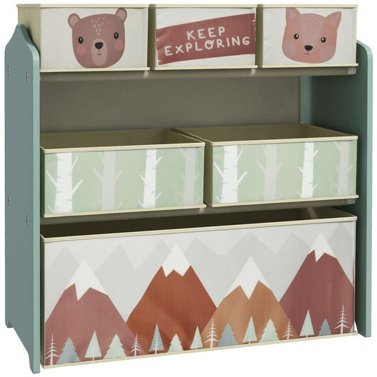Kids Storage Unit with 6 Boxes | Children's Toy Storage Organiser | Green