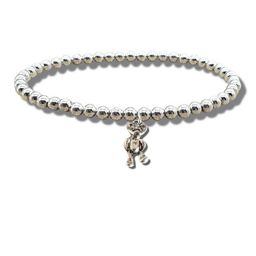 Girls Teddy Silver Beaded Bracelet