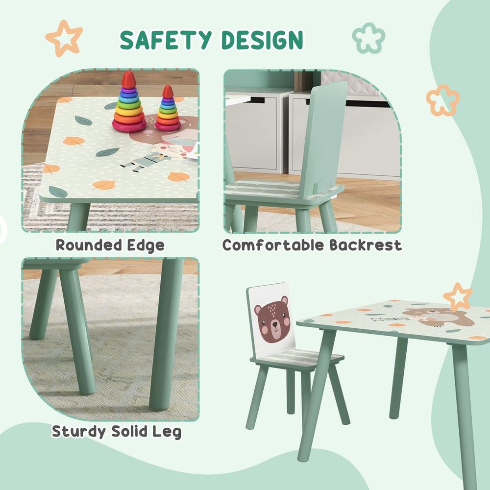 Kids Table and Chairs Set with 2 Chairs | Green | Ages 3–8