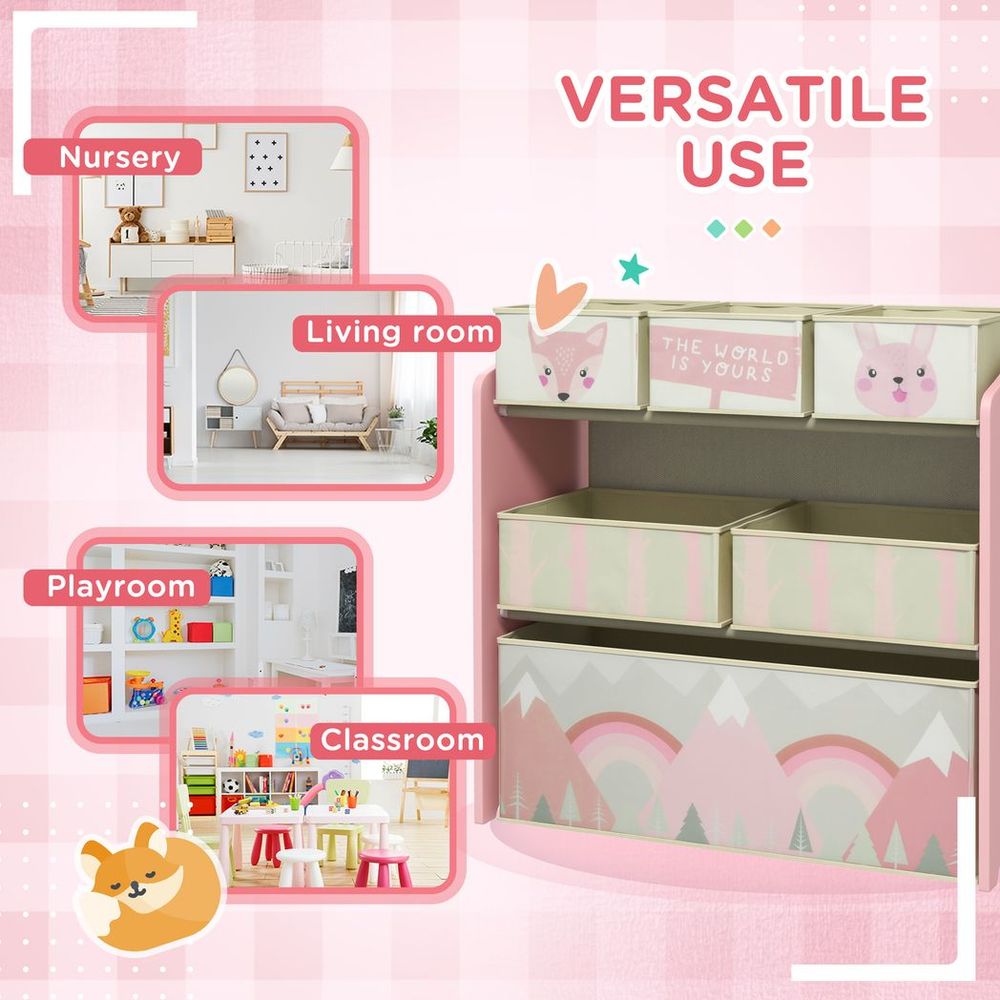 ZONEKIZ Kids Storage Unit with 6 Boxes – Children's Toy Storage Organiser, Pink