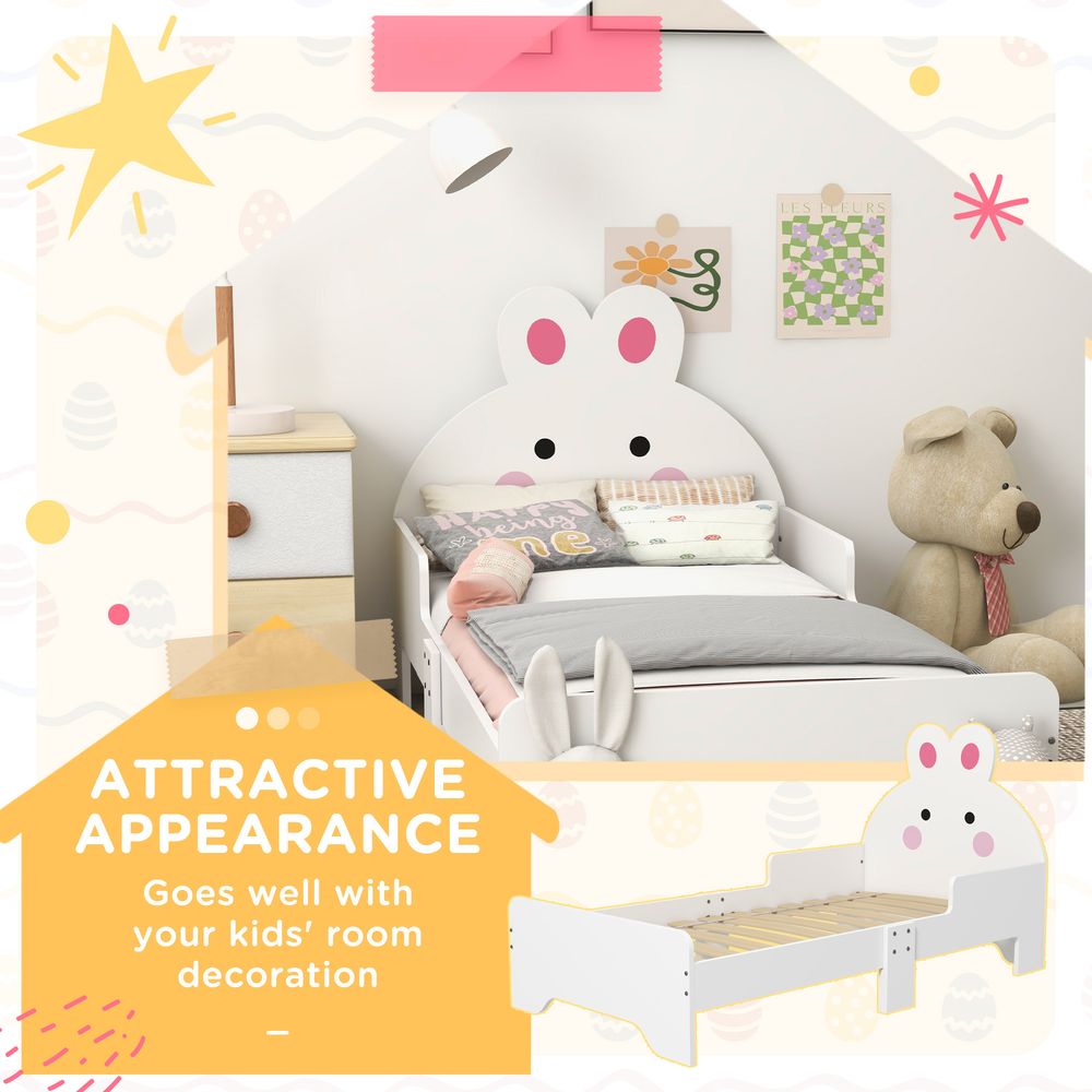 ZONEKIZ Toddler Bed with Rabbit Design | Kids Bed Frame | White | Ages 3–6