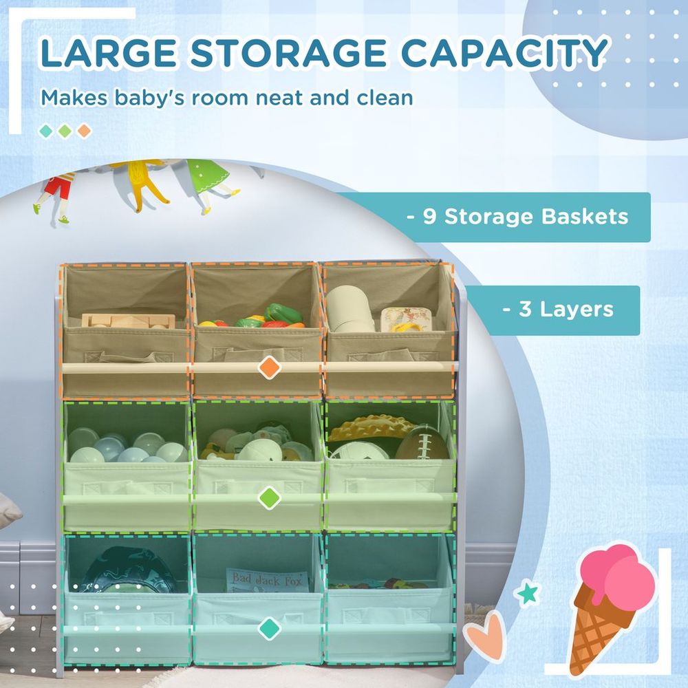ZONEKIZ 9-Basket Kids Storage Unit for Nursery & Playroom – Grey