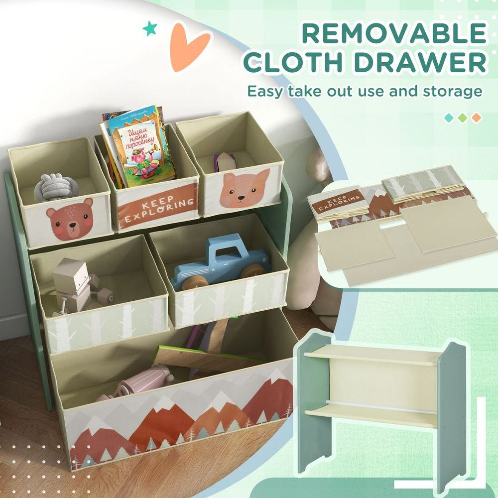 Kids Storage Unit with 6 Boxes | Children's Toy Storage Organiser | Green