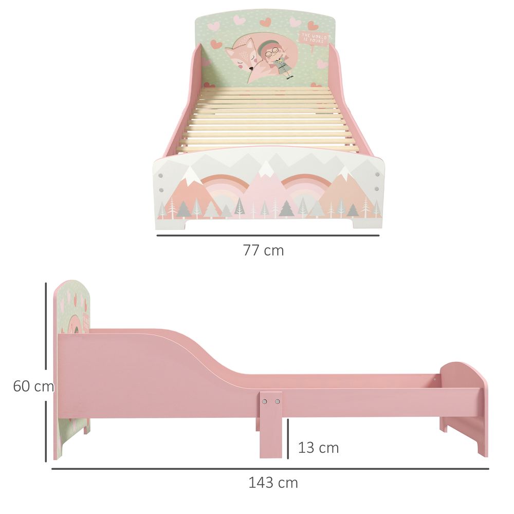 ZONEKIZ Toddler Bed Frame | Kids Bed for Ages 3–6 | Pink | 140 x 70cm Mattress Compatible