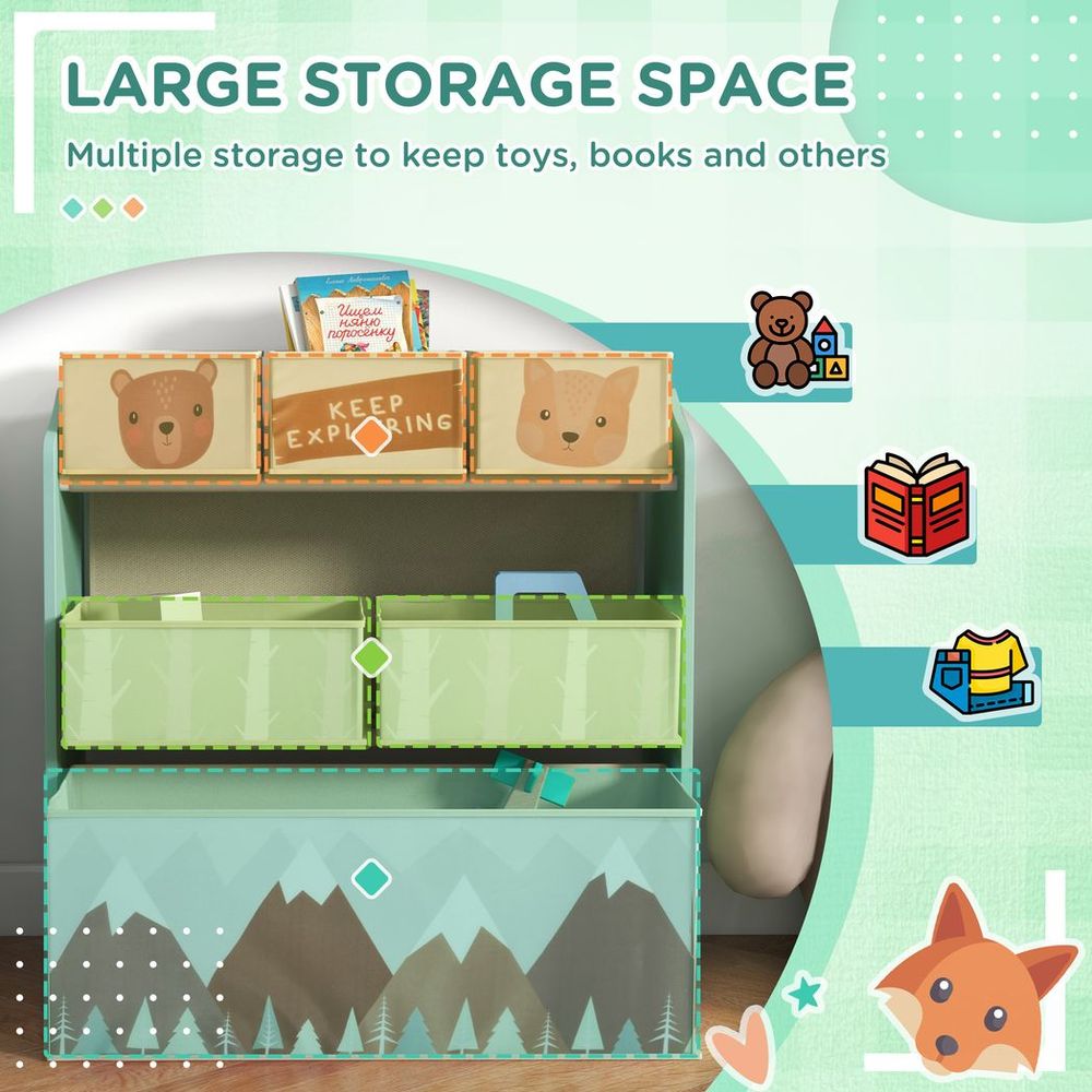Kids Storage Unit with 6 Boxes | Children's Toy Storage Organiser | Green