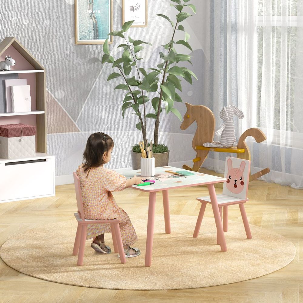 ZONEKIZ Kids Table & 2 Chairs Set | Children's Activity Desk | Pink | Ages 3–8