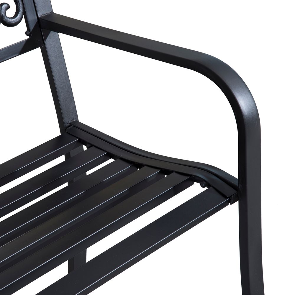 2-Seater Steel Garden Bench | Powder-Coated Black | Floral Backrest
