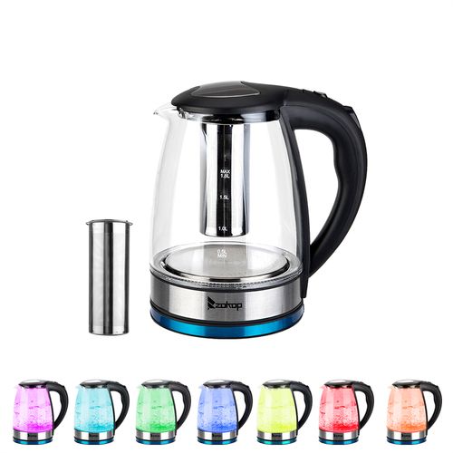 ZOKOP HD-1861-A 1.8L Electric Glass Kettle with LED Lights | 2000W | UK Plug