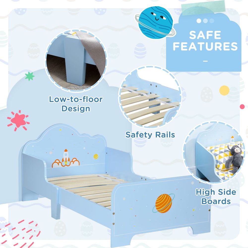 ZONEKIZ Toddler Bed with Space-Themed Patterns | Ages 3–6 | Boys & Girls