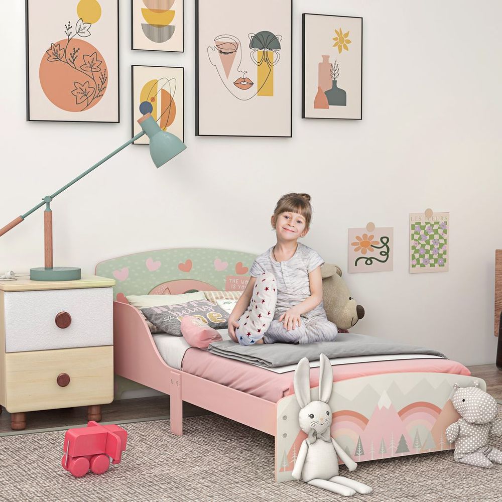 ZONEKIZ Toddler Bed Frame | Kids Bed for Ages 3–6 | Pink | 140 x 70cm Mattress Compatible