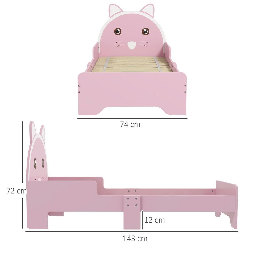 ZONEKIZ Toddler Bed Frame with Cat Design & Guardrails | Pink | 3–6 Years