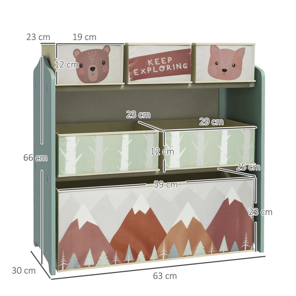 Kids Storage Unit with 6 Boxes | Children's Toy Storage Organiser | Green