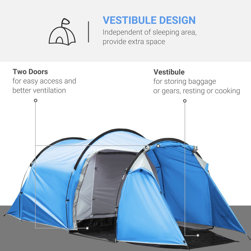 Outsunny 3-Man Camping Tent | 2 Rooms, Porch, Rainfly & Vents | Weather-Resistant