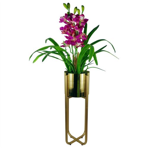 Tall Gold Stand with Iridescent Rainbow Metal Planter 62cm x 18cm