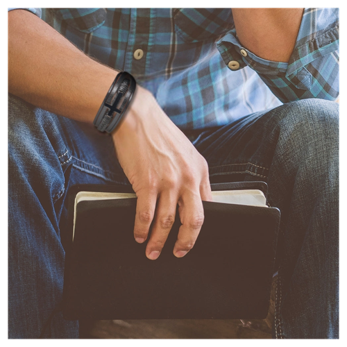 Men's Black Leather Cross Bracelet