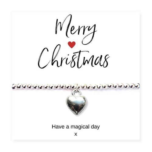 Small Merry Christmas Gift Hamper - Silver Heart Bracelet, Chocolates & Candle