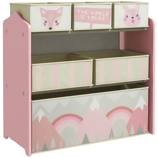 ZONEKIZ Kids Storage Unit with 6 Boxes – Children's Toy Storage Organiser, Pink