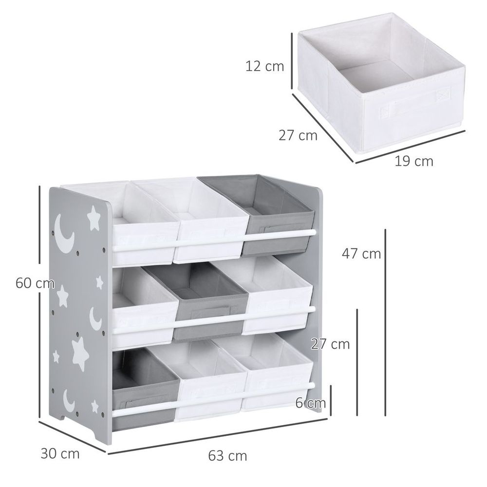 ZONEKIZ 9-Basket Kids Storage Unit for Nursery & Playroom – Grey