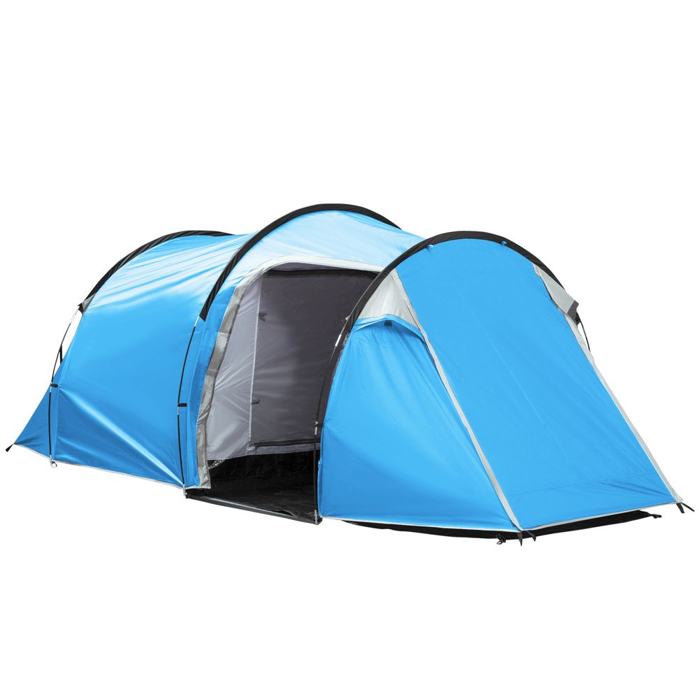 Outsunny 3-Man Camping Tent | 2 Rooms, Porch, Rainfly & Vents | Weather-Resistant