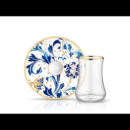 Dervish Blue Blanc Karina Tea Glass and Saucer