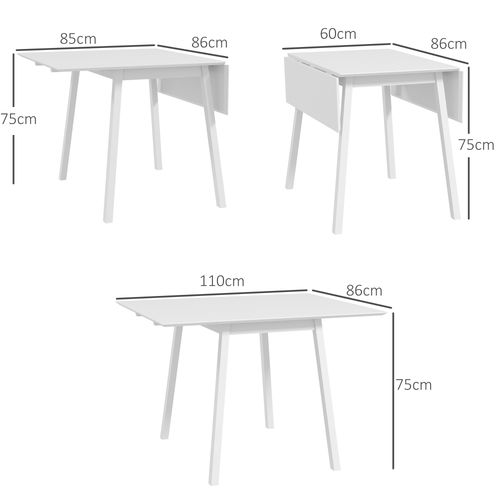 Drop Leaf Extendable Dining Table 2-4 Seater | Pine Wood | White | 60–110cm