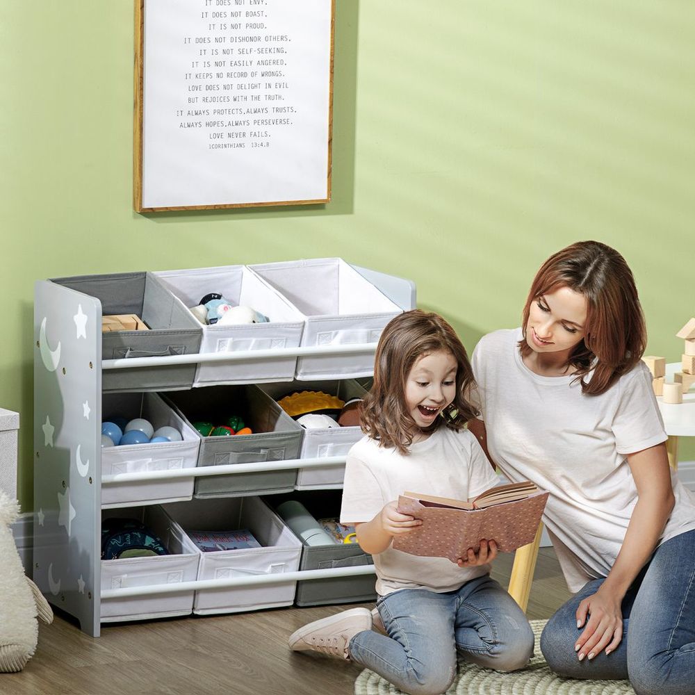 ZONEKIZ 9-Basket Kids Storage Unit for Nursery & Playroom – Grey
