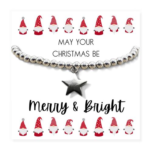 Small Merry & Bright Christmas Gift Hamper - Silver Star Bracelet, Chocolates & Candle