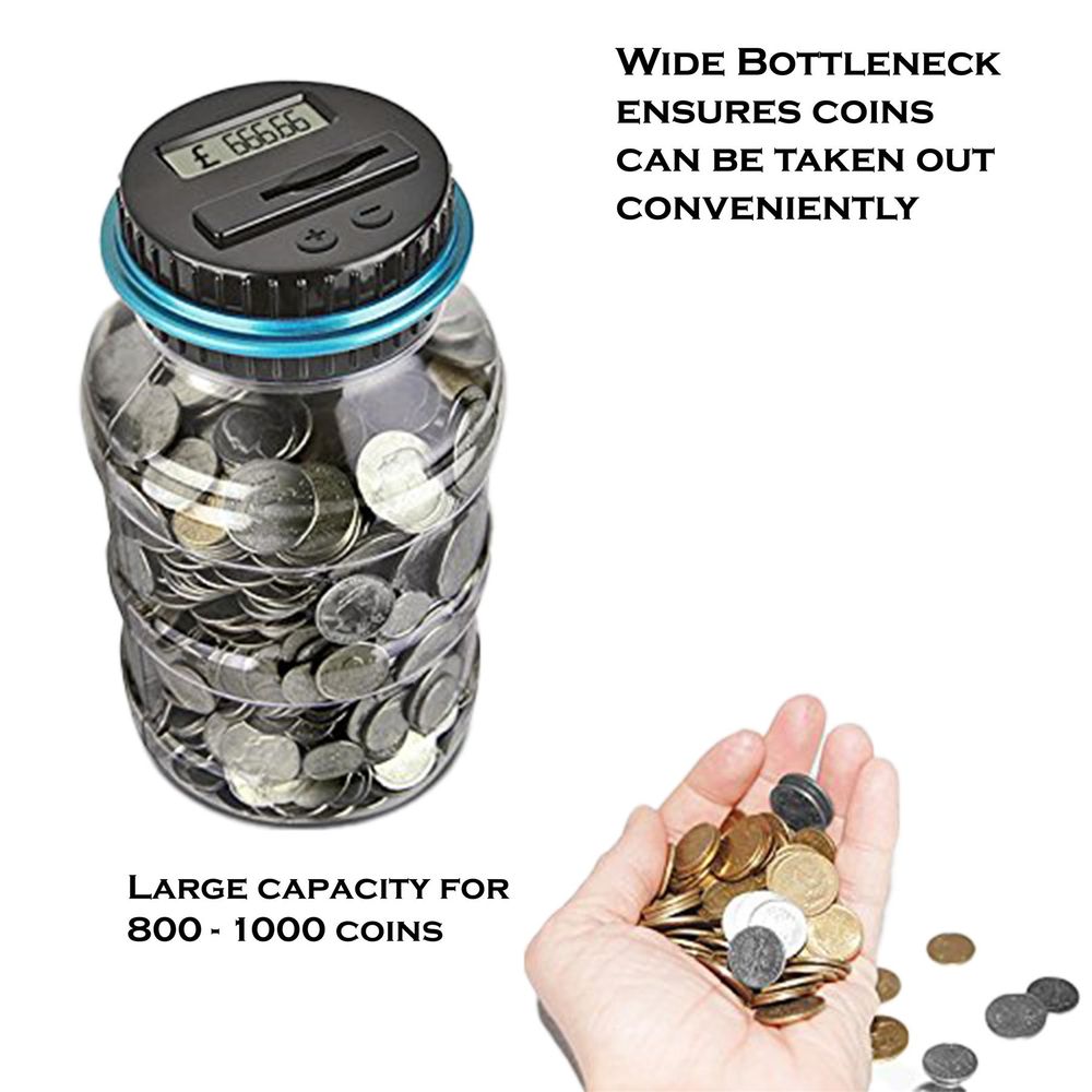 Vinsani Digital Piggy Bank – LCD Coin Counting Money Jar | 1.8L | UK Sterling