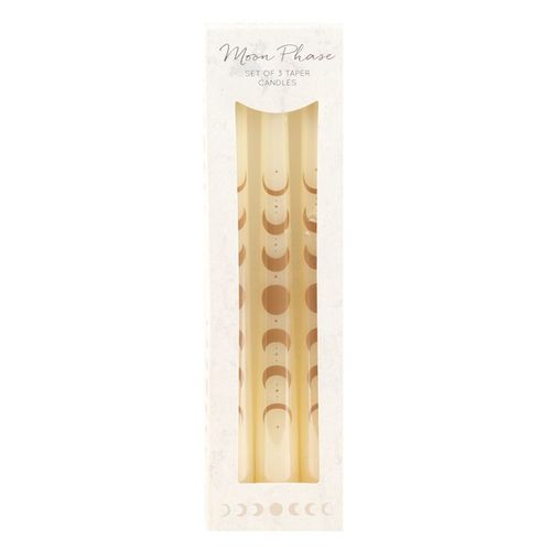 Set of 3 Off White Moon Phases Taper Dinner Candles