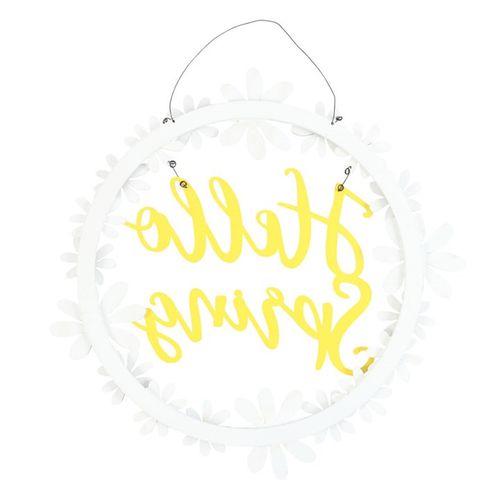 Hello Spring Hanging Daisy Wreath Decoration