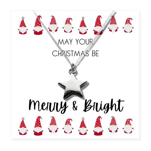 Small Merry & Bright Christmas Gift Hamper - Silver Star Necklace, Chocolates & Candle