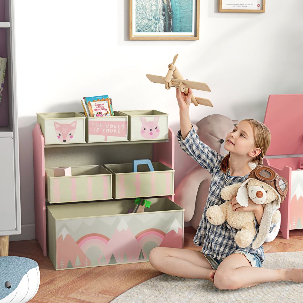 ZONEKIZ Kids Storage Unit with 6 Boxes – Children's Toy Storage Organiser, Pink