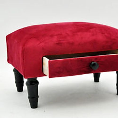 RED VELVET FOOTSTOOL WITH DRAWER